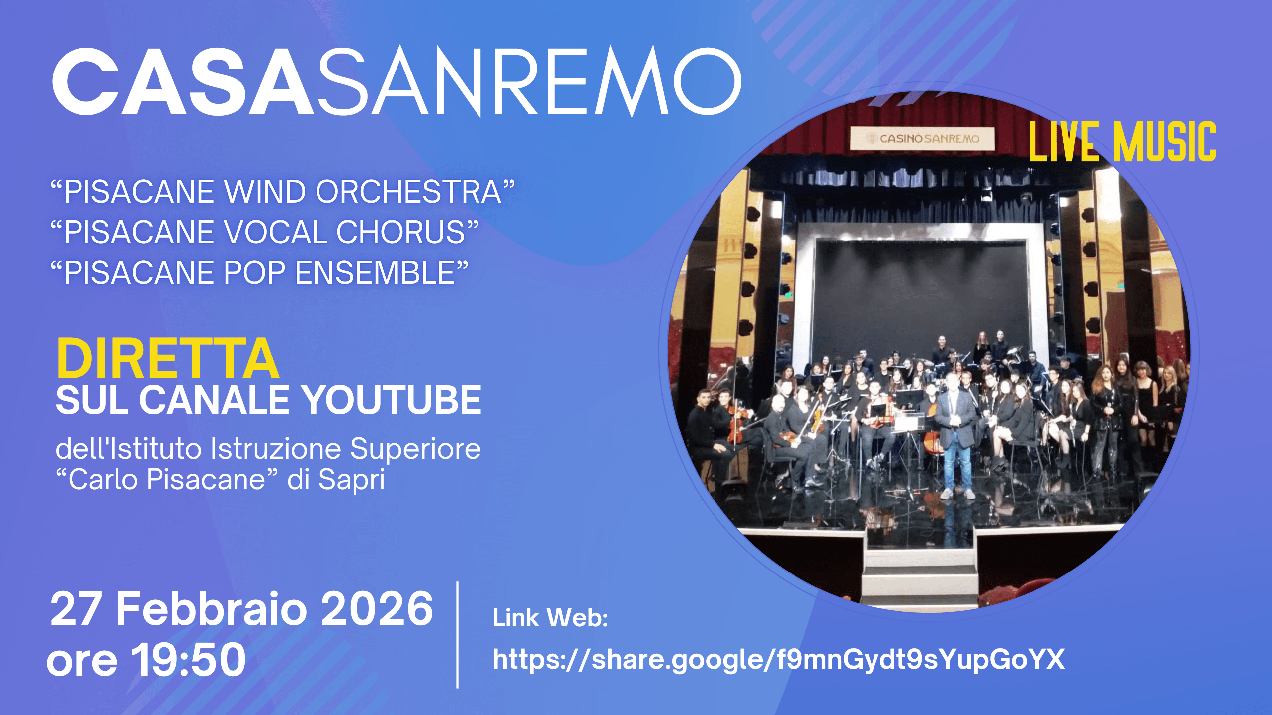 Diretta Streaming da Casa Sanremo del concerto del Liceo Musicale